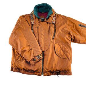 Liz Thomas Womens Orange Metallic Puffer Winter Ski Jacket Size Medium